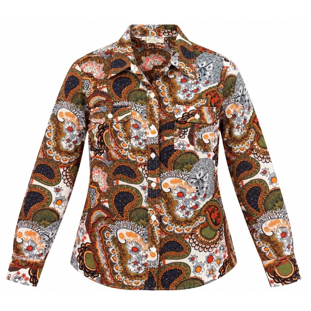 Lucky Brand Womens Button‎ Up Shirt Size S Western Paisley Print Long Sleeve Top